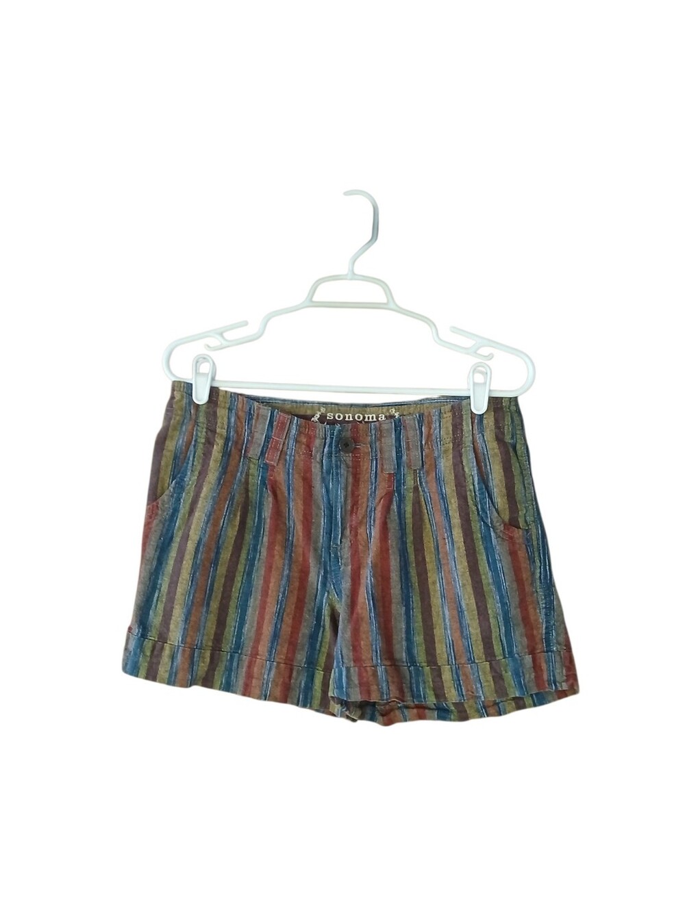 Sonoma Multi Color Striped High Waisted Linen & Cotton 4" Shorts Size 8